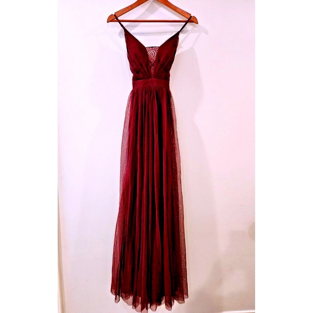 Burgundy Formal Maxi Dress Lace‎ Whimsygoth Fairy Prom Gown Women's Size 9